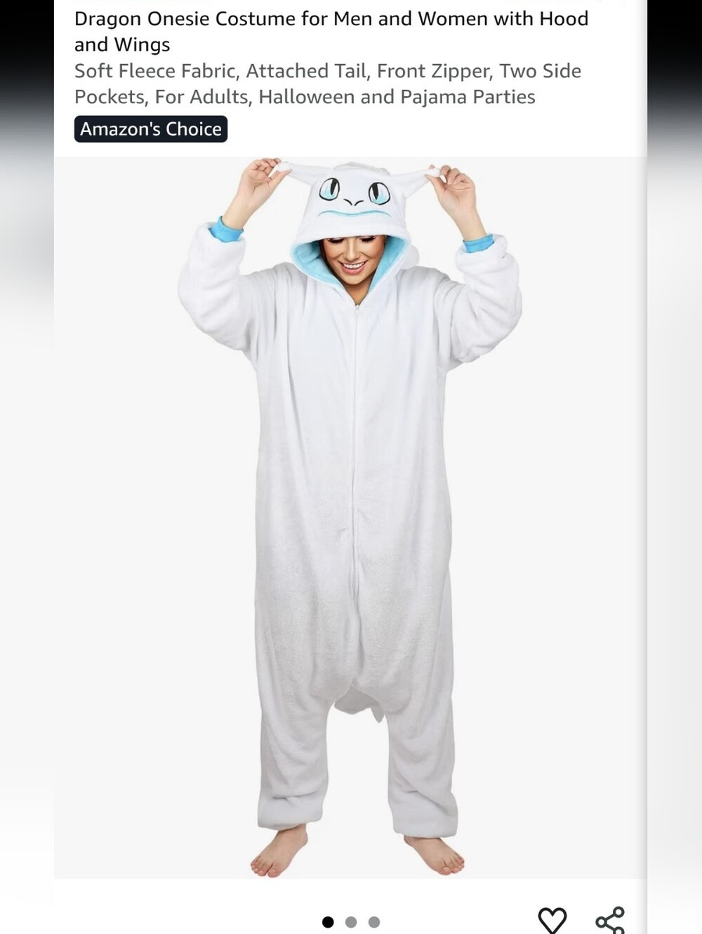 White Light  Fury   Dragon  One-Piece Onesie Pajama  Costume Adult Size XL New
